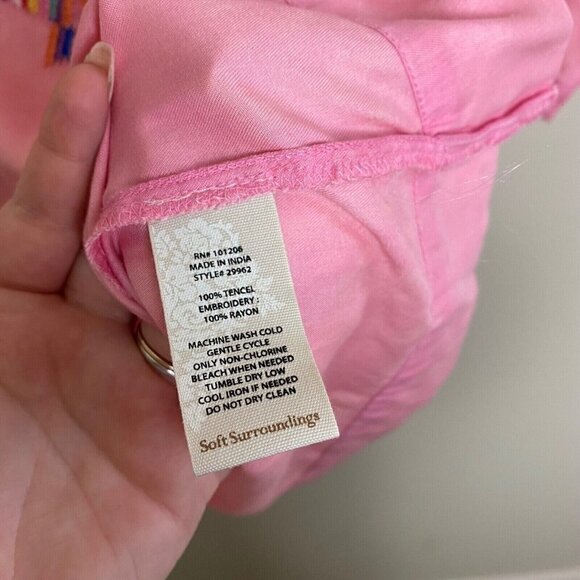 Soft Surroundings PS Mixteca 3/4 Sleeve Embroidered Tunic Pink Multicolor Boho - Picture 6 of 6